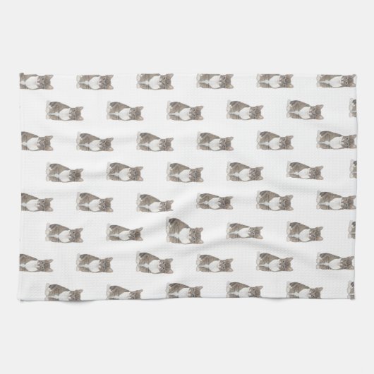 Tabbykat (grijs) theedoek (Horizontaal)