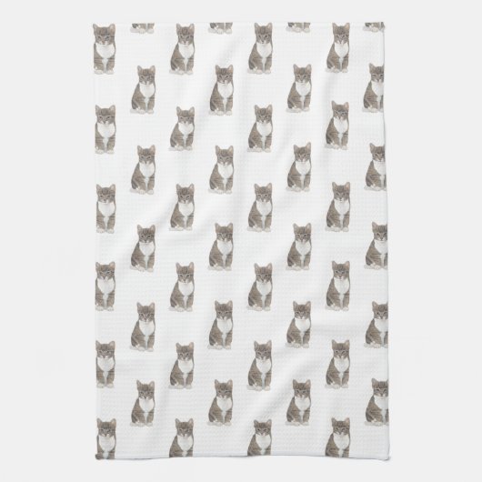Tabbykat (grijs) theedoek (Verticaal)
