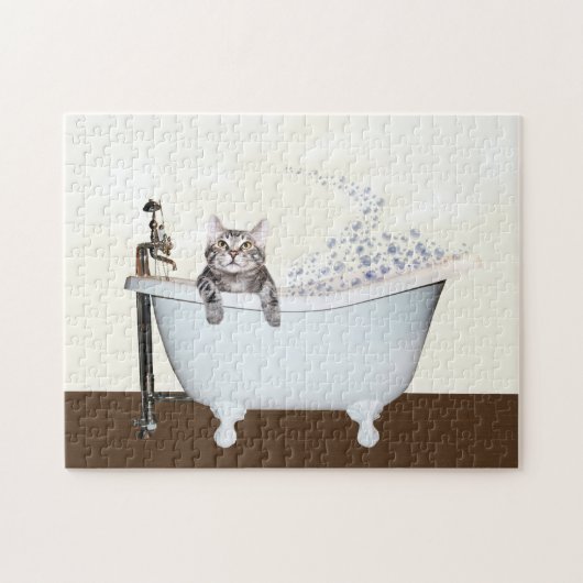 Tabbykat in bad legpuzzel (Horizontaal)