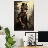 Tabbykat in een steampunk outfit AI-systeem Poster (Thuiskantoor)