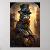 Tabbykat in een steampunk outfit AI-systeem Poster (Voorkant)