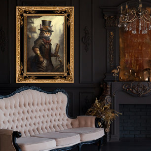 Tabbykat in een steampunk outfit AI-systeem Poster