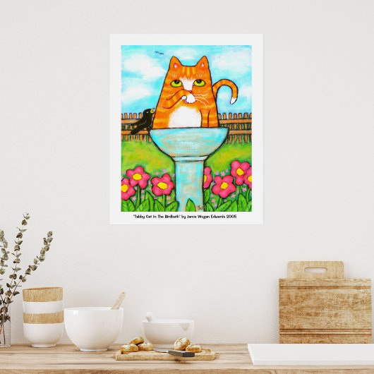 Tabbykat in het bad poster (Keuken)