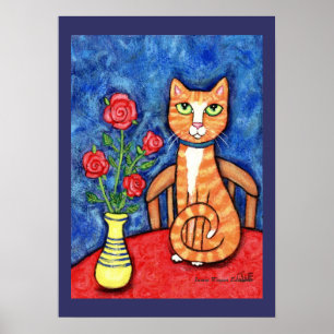 Tabbykat met Roos Art Print