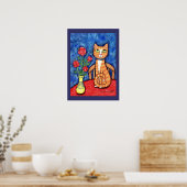 Tabbykat met Roos Art Print (Keuken)