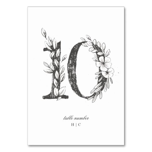 Tabel 10 Mooie Floral Sketched Wreath Wedding Kaart (Voorkant)