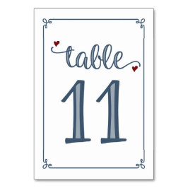 "Tabel 11" Stoffig Blauw & Donkerrood Kaart