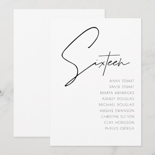 Tabel 16 sjabloon voor moderne weduwentafel kaart (Voorkant / Achterkant)