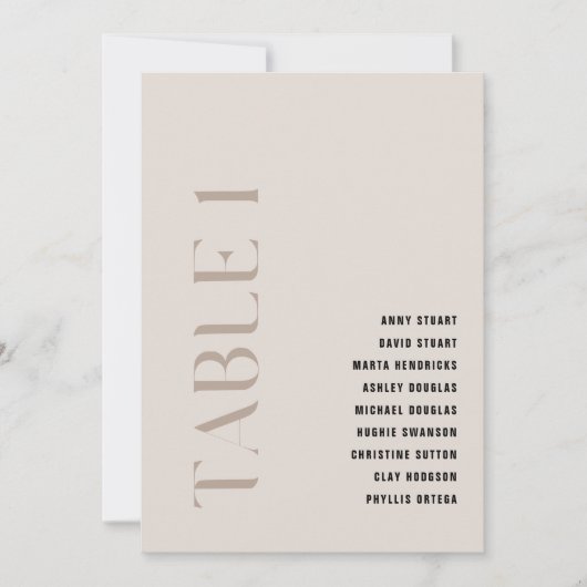 Tabel 1 Modern Bold Beige Trouwtafel Nummer Kaart (Voorkant)