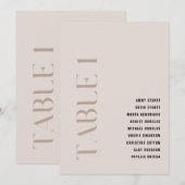 Tabel 1 Modern Bold Beige Trouwtafel Nummer Kaart (Voorkant / Achterkant)