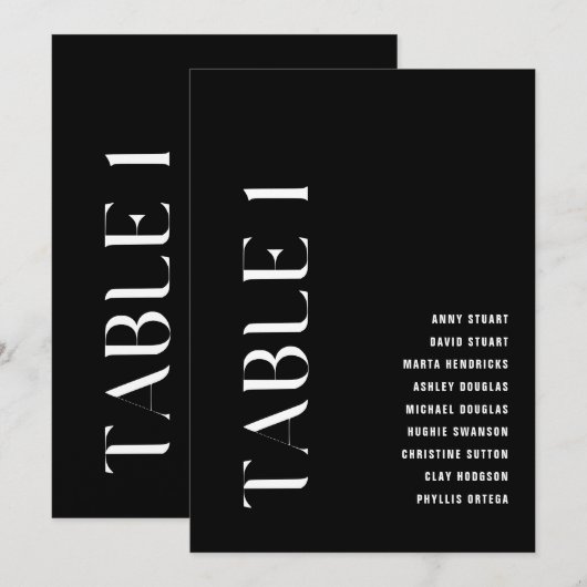 Tabel 1 Modern vet Trouwtafel nummer Kaart (Voorkant / Achterkant)