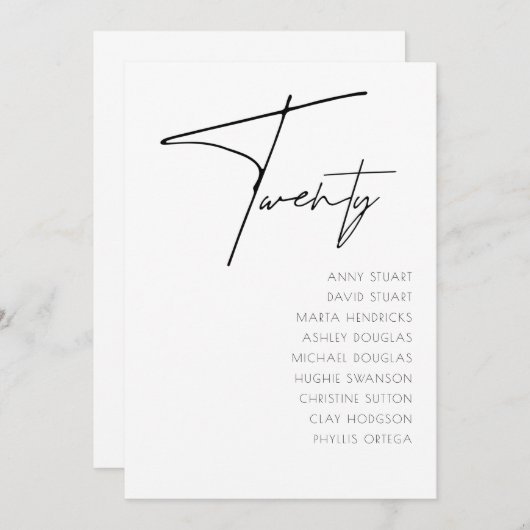 Tabel 20 Moderne sjabloon aantal bruiloft Kaart (Voorkant / Achterkant)