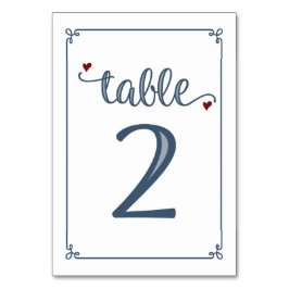"Tabel 2" Stoffig Blauw & Donkerrood Kaart