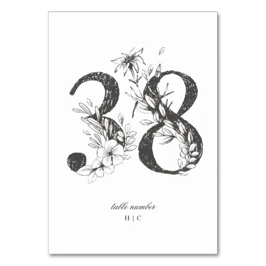 Tabel 38 Mooie Floral Sketched Wreath Wedding Kaart (Voorkant)