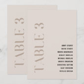 Tabel 3 Modern Bold Beige Trouwtafel Nummer Kaart (Voorkant / Achterkant)