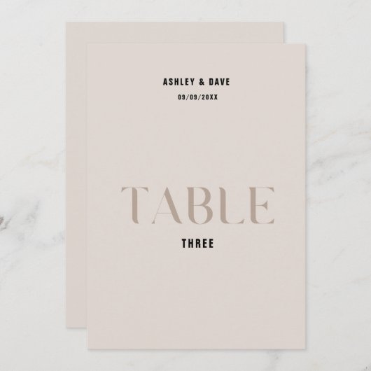 Tabel 3 Vet Beige Trouwtafel Nummer Kaart (Voorkant / Achterkant)