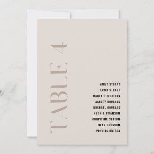 Tabel 4 Modern Bold Beige Trouwtafel Nummer Kaart