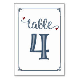"Tabel 4" Stoffig Blauw & Donkerrood Kaart