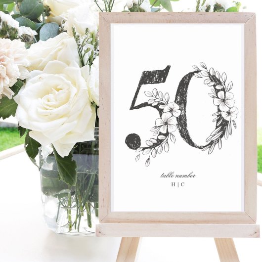 Tabel 50 Mooie Floral Sketched Wreath Wedding Kaart