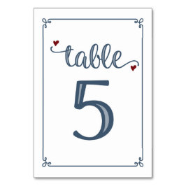 "Tabel 5" Stoffig Blauw & Donkerrood Kaart