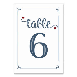 "Tabel 6" Stoffig Blauw & Donkerrood Kaart