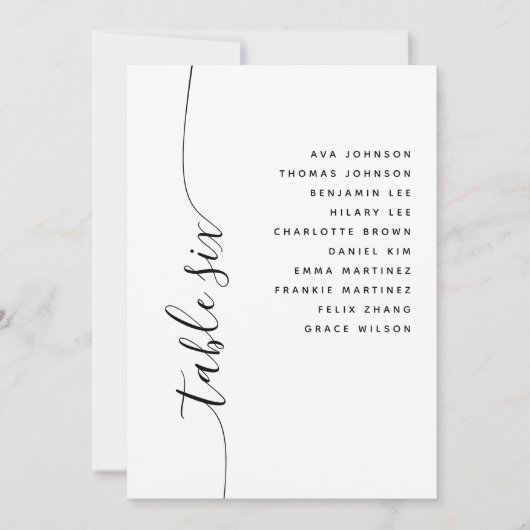 Tabel 6 Verticaal Script Wedding Zitting Grafiek K Kaart (Voorkant)