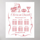 Tabel 6 Zitplan bruiloft grillige hand getekend Poster (Voorkant)