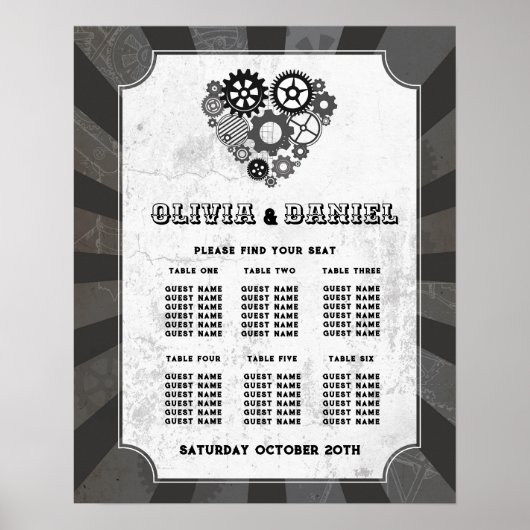Tabel 6 Zitplan bruiloft Steampunk bruiloft Poster (Voorkant)