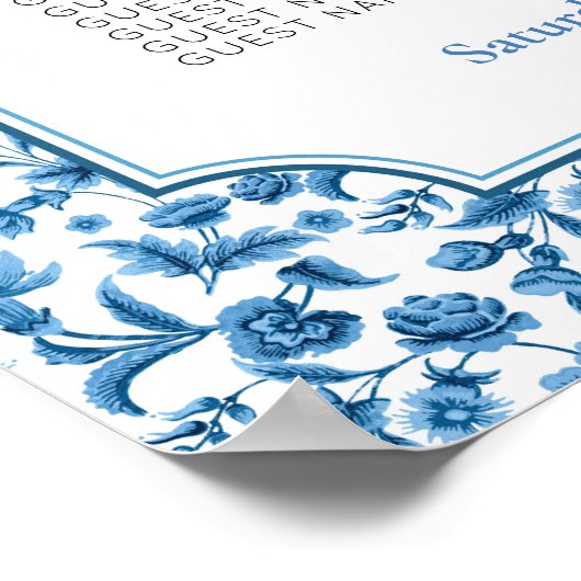 Tabel 6 Zitplan Trouwen Chintz Blauw & Wit Poster (Hoek)