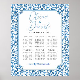 Tabel 6 Zitplan Trouwen Chintz Blauw & Wit Poster