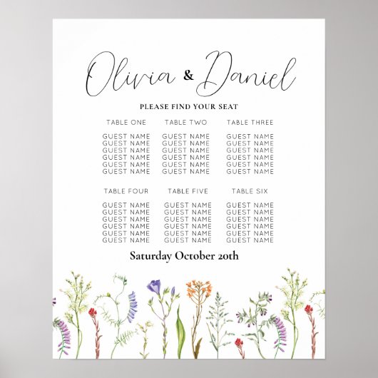 Tabel 6 Zitplan Wedding Wildflowers Poster (Voorkant)