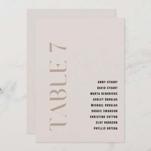 Tabel 7 Modern Bold Beige Trouwtafel Nummer Kaart (Voorkant / Achterkant)
