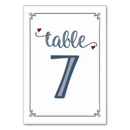 "Tabel 7" Stoffig Blauw & Donkerrood Kaart