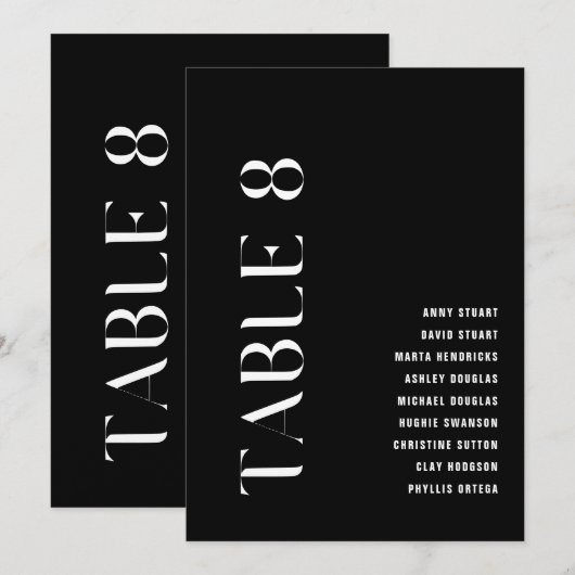 Tabel 8 Modern Bold Wedding Table Nummer Kaart (Voorkant / Achterkant)