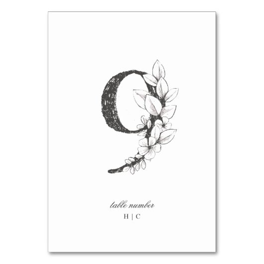 Tabel 9 Mooie Floral Sketched Wreath Wedding Kaart (Voorkant)