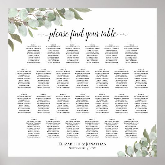 Tabel bijtende Eucalyptus bruiloft Poster (Voorkant)