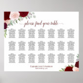 Tabel Burgundy Blush Boho Floral Seating Chart Poster (Voorkant)