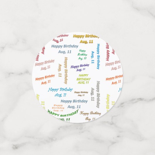 Tabel Confetti augustus, 11 verjaardag (Kleine voorkant)