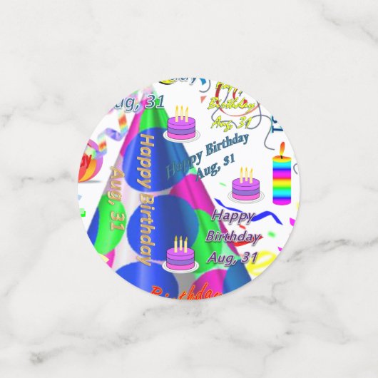 Tabel Confetti augustus, 31 verjaardag (Kleine voorkant)