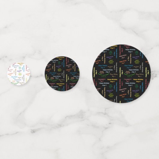 Tabel Confetti Augustus, 6 Geboortedag (Voorkanten)