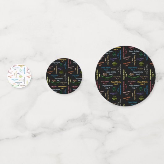 Tabel Confetti Augustus, 7 Geboortedag (Voorkanten)