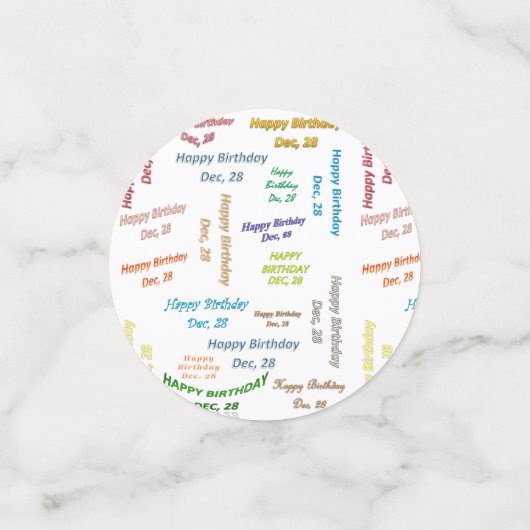 Tabel Confetti december, 28 zondag (Kleine voorkant)