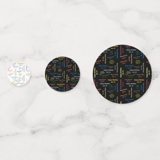 Tabel Confetti Januari, 21 Geboortedag (Voorkanten)