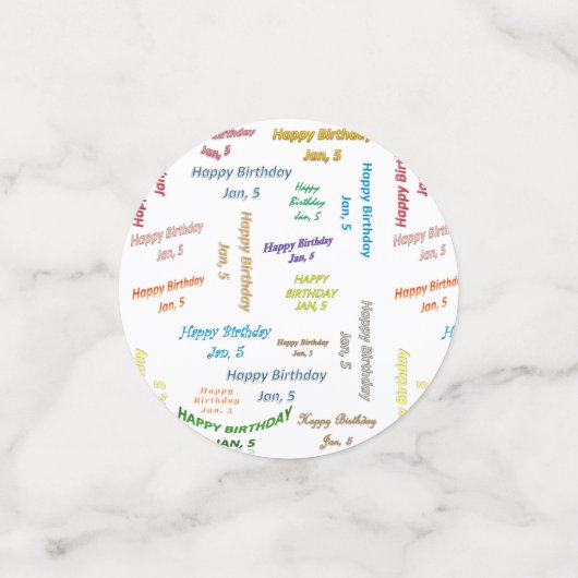 Tabel Confetti Januari, 5 Geboortedag (Kleine voorkant)