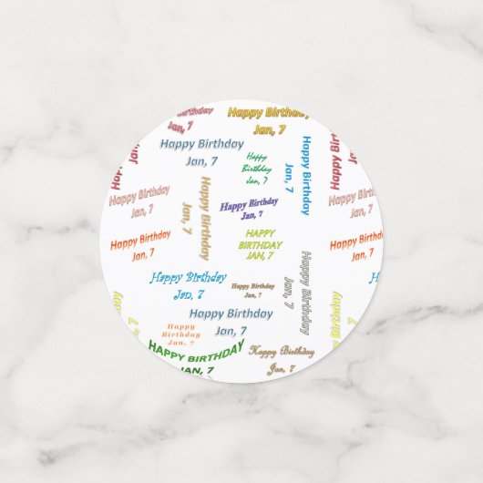 Tabel Confetti Januari, 7 Geboortedag (Kleine voorkant)