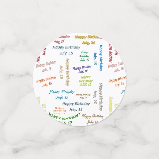 Tabel Confetti juli,15 geboortedag (Kleine voorkant)