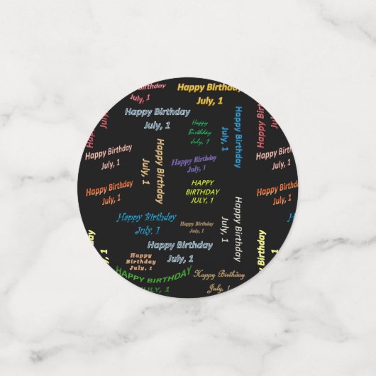 Tabel Confetti juli, 1 verjaardag (Kleine voorkant)