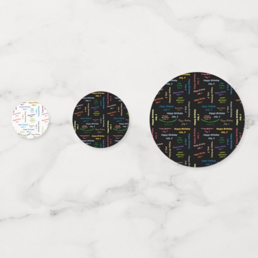 Tabel Confetti juli, 2 geboortedag (Voorkanten)