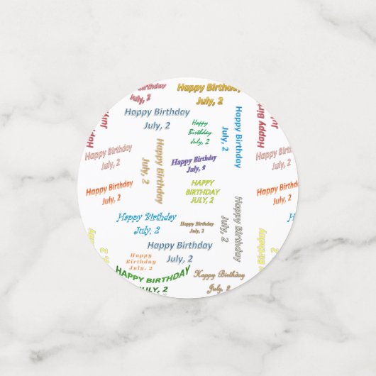 Tabel Confetti juli, 2 geboortedag (Kleine voorkant)