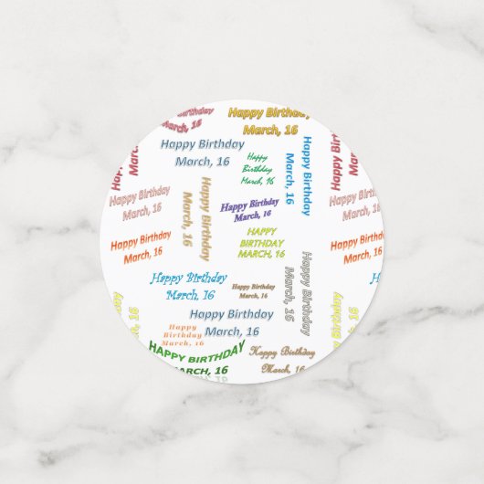 Tabel Confetti maart, 16 oktober (Kleine voorkant)